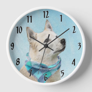 Horloge Peinture de Buhund norvégien - Art original de chi
