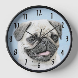 Horloge Peinture de carlin - Joli art original de chien