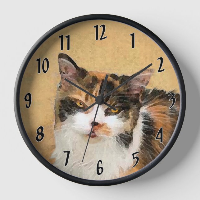 Horloge Peinture de chat Calico - Cute Original Cat Art (Recto)