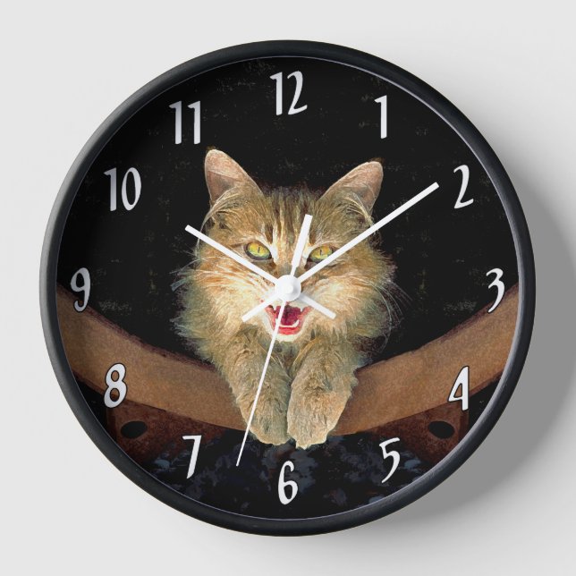 Horloge Peinture de chat Mad - Cute Original Cat Art (Recto)