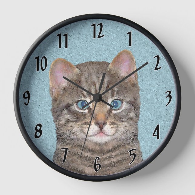 Horloge Peinture de chat tigré gris - Art de chat original (Recto)