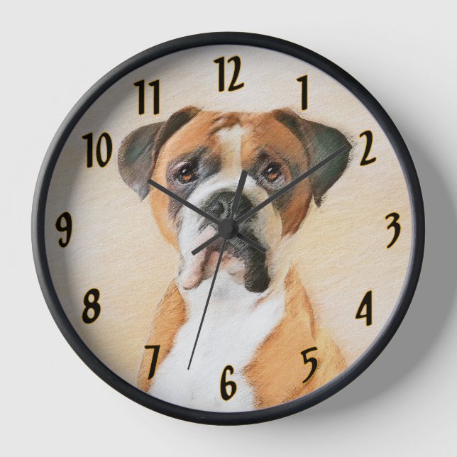 Horloge Peinture de chien Boxer originale non rognée, Art  (Recto)