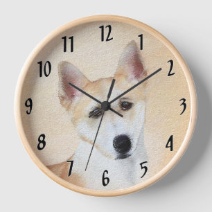 Horloge Peinture de chien Canaan - Art original de chien m