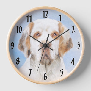 Horloge Peinture de Clumber Spaniel - Art original de chie