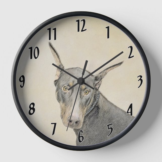 Horloge Peinture de Doberman Pinscher - Art original de ch (Recto)