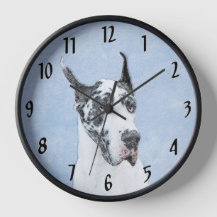 Horloge Peinture de Great Dane (Arlequin) - Art original d
