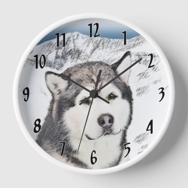Horloge Peinture de Malamute d'Alaska - Art de chien origi (Recto)