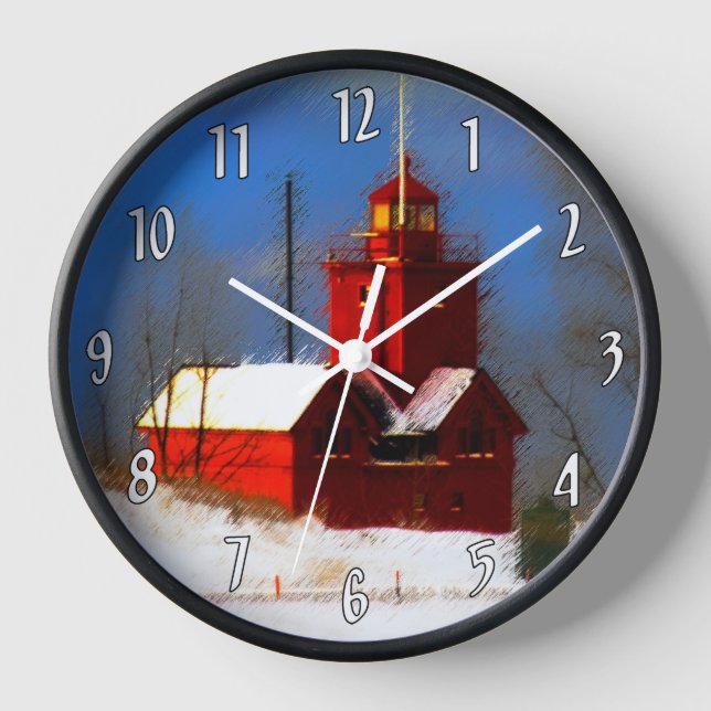 Horloge Peinture de phare rouge - Art original (Recto)
