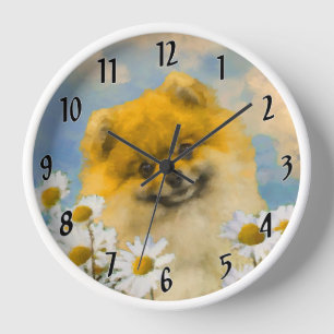 Horloge Peinture de Poméranie dans les Pâquerettes - Art d