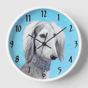 Horloge Peinture de Saluki (Argent) - Joli art original de
