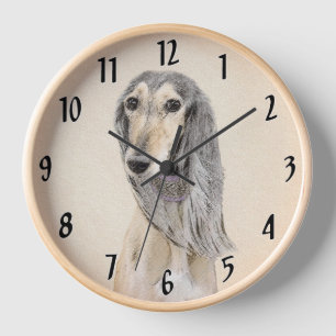 Horloge Peinture de Saluki (faon) - Art de chien original 