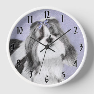 Horloge Peinture de Shih Tzu - Art original de chien migno