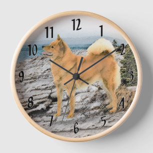 Horloge Peinture de Spitz finlandais au bord de la mer - A