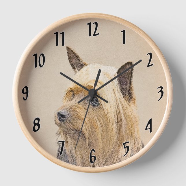 Horloge Peinture de Terrier Silky - Art de Chien Original  (Recto)