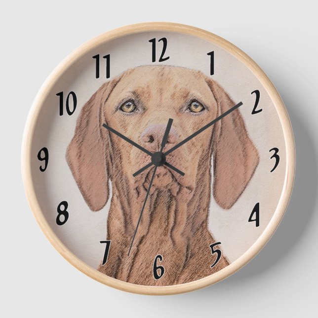 Horloge Peinture de Vizsla - Jolie illustration originale  (Recto)