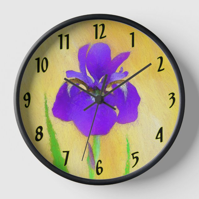 Horloge Peinture d'Iris Barbu Pourpre - Art Floral Origina (Recto)