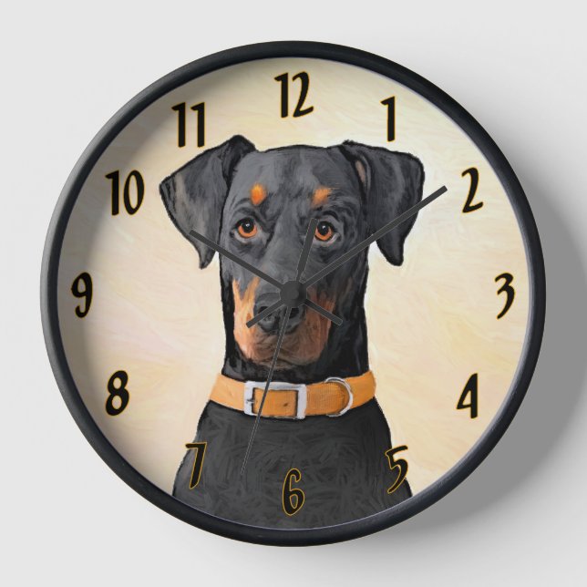 Horloge Peinture Doberman Pinscher non rognée Art original (Recto)