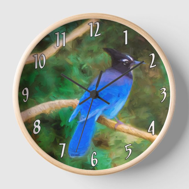 Horloge Peinture du Geai de Steller - Art original d'oisea (Recto)