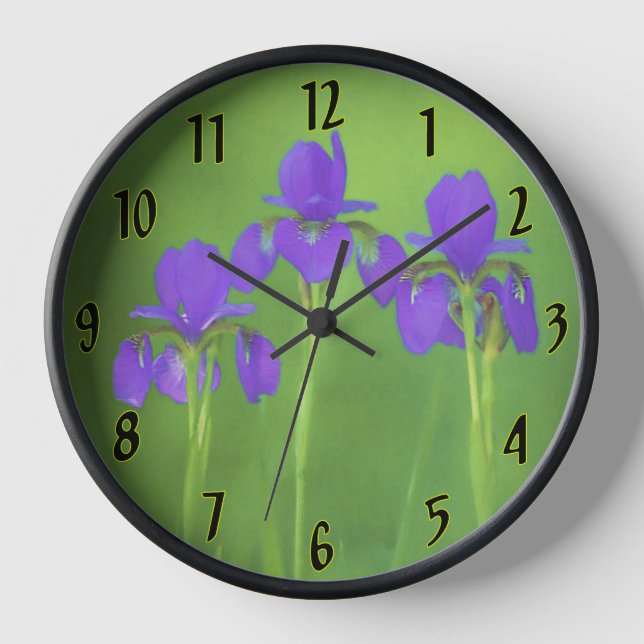 Horloge Peinture Iris Violet - Art Fleur Originale (Recto)
