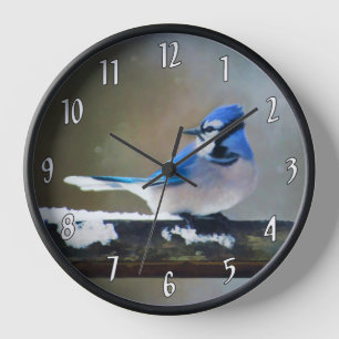 Horloge Peinture Jay Bleu - Art Oiseau Original