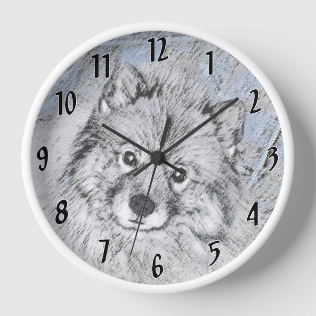 Horloge Peinture Keeshond Beth - Joli art original chien (Recto)
