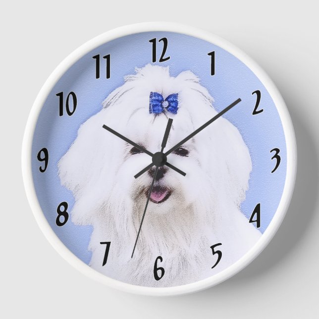 Horloge Peinture maltaise - Joli Art Original de Chien (Recto)