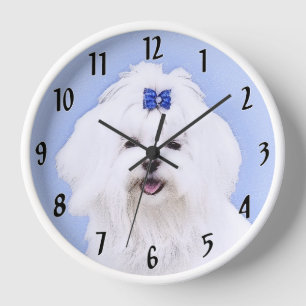Horloge Peinture maltaise - Joli art original pour chien