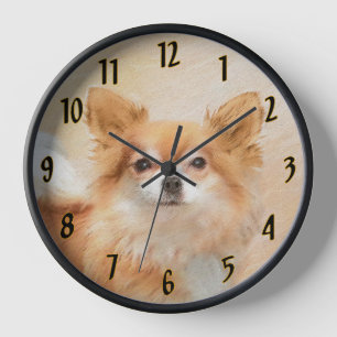 Horloge Peinture originale de chien à poil long Chihuahua