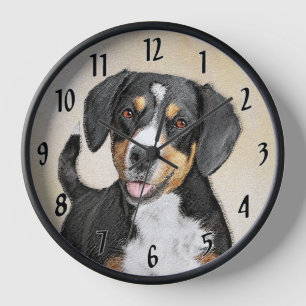 Horloge Peinture originale de chien de montagne d'Entlebuc