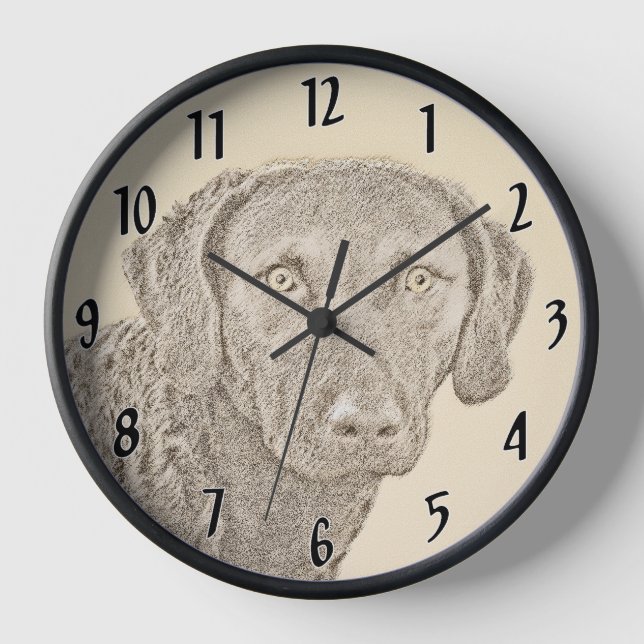 Horloge Peinture originale de chien par Retriever de Chesa (Recto)