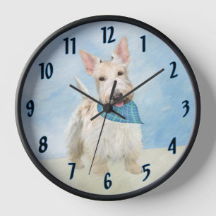 Horloge Peinture originale de chien terrier écossais roux