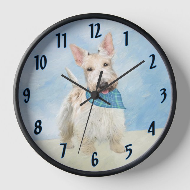 Horloge Peinture originale de chien Wheaten Terrier Écossa (Recto)