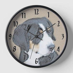 Horloge Peinture originale de chiot Bouviers Bernois - Art