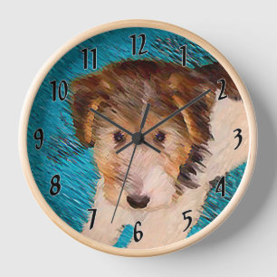 Horloge Peinture originale de chiot Wire Fox Terrier - Art