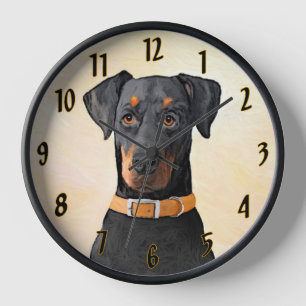 Horloge Peinture originale de Doberman Pinscher non coupé