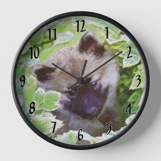 Horloge Peinture originale d'un chiot Keeshond dans le jar (Recto)