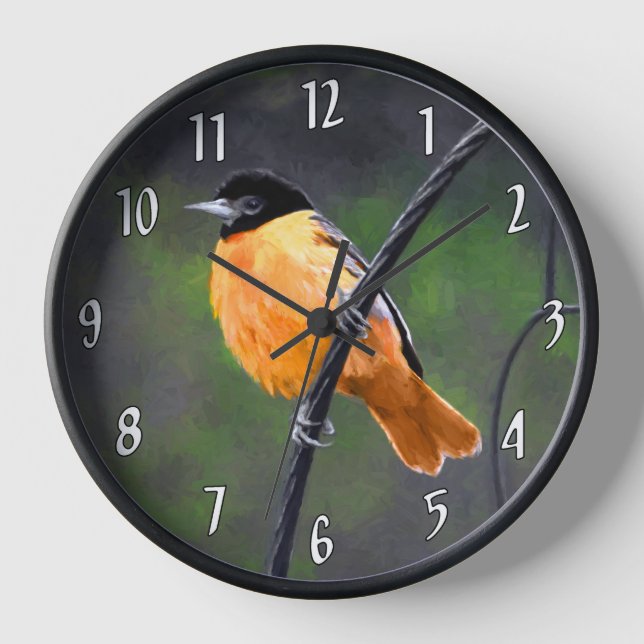 Horloge Peinture Oriole - Art Oiseau Original (Recto)