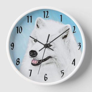 Horloge Peinture Samoyède - Art de chien original mignon