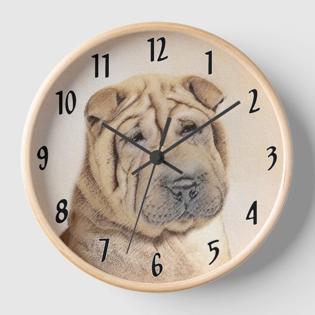 Horloge Peinture Shar Pei - Art Original de Chien Mignon (Recto)