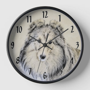 Horloge Peinture Shetland Sheepdog - Jolie art original ch