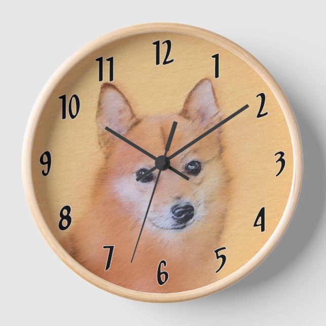 Horloge Peinture Spitz Finlandais - Art Original de Chien  (Recto)