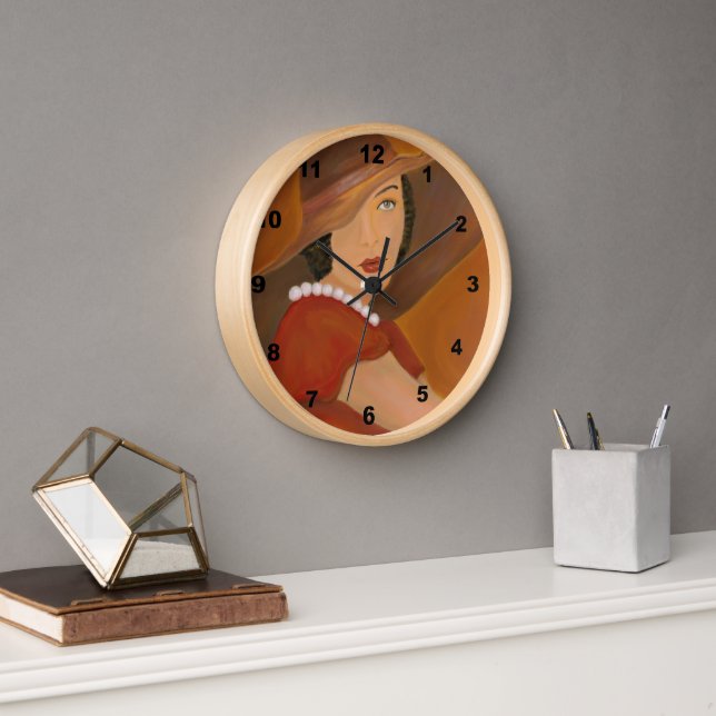Horloge Peinture vintage Portrait de fille (Bureau)