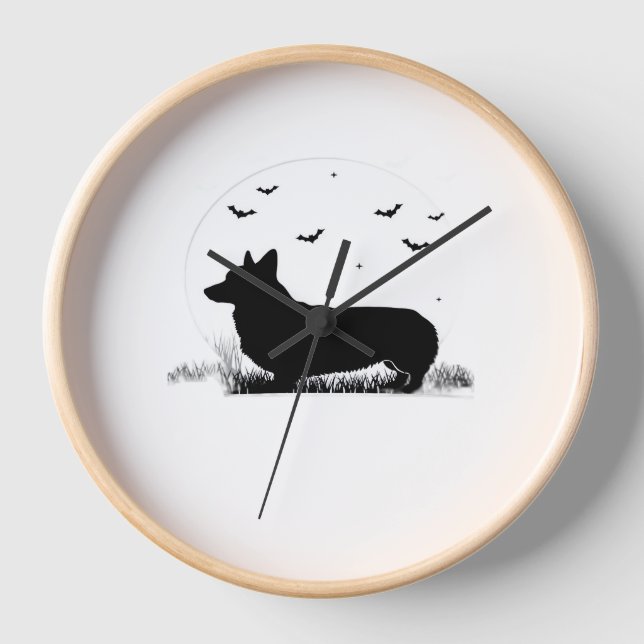Horloge Pembroke Welsh Corgi Chien - Halloween Moon Silhou (Recto)