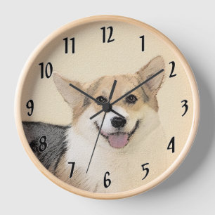 Horloge Pembroke Welsh Corgi Peinture - Art Chien original
