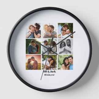 Horloge Personnalisé 9 Photo Collage Modèle pour couples