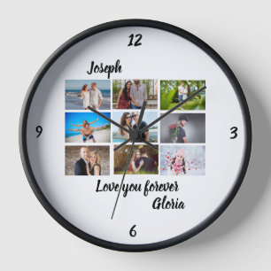 Horloge Personnalisé Anniversaire moderne 9 Photo Collage