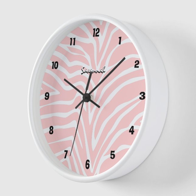 Horloge Personnalisé noir rose zèbre n'importe quelle horl (Angle)