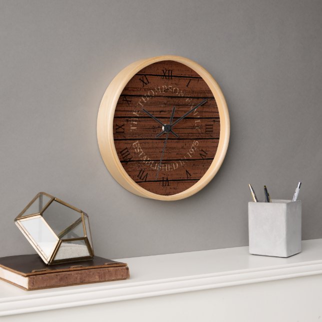 Horloge Personnalisé Rustic Dark Patiné Plank Motif (Bureau)