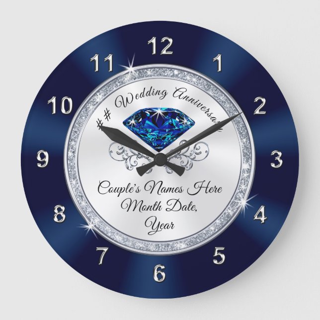 Horloge Personnalisée Anniversaire Bleu Marine, Ar (Recto)