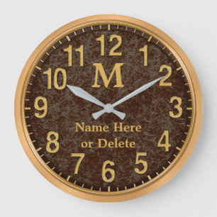 Horloge personnalisée avec monogramme marron et or